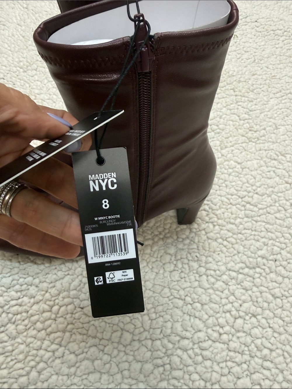 Steve Madden Burgundy Mid-Calf Zip Block Heel Boots - Picture 2 of 5